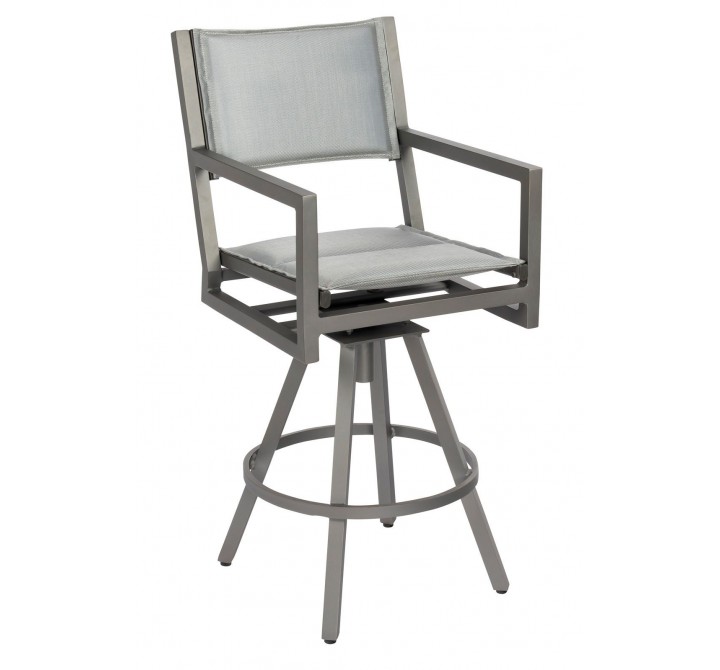 Woodard Palm Coast Padded Sling Swivel Bar Stool with Arms