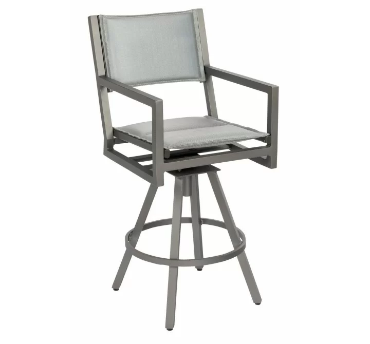 Woodard Palm Coast Padded Sling Swivel Bar Stool with Arms