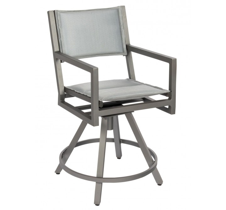 Woodard Palm Coast Padded Sling Swivel Counter Stool With Arms - Angled