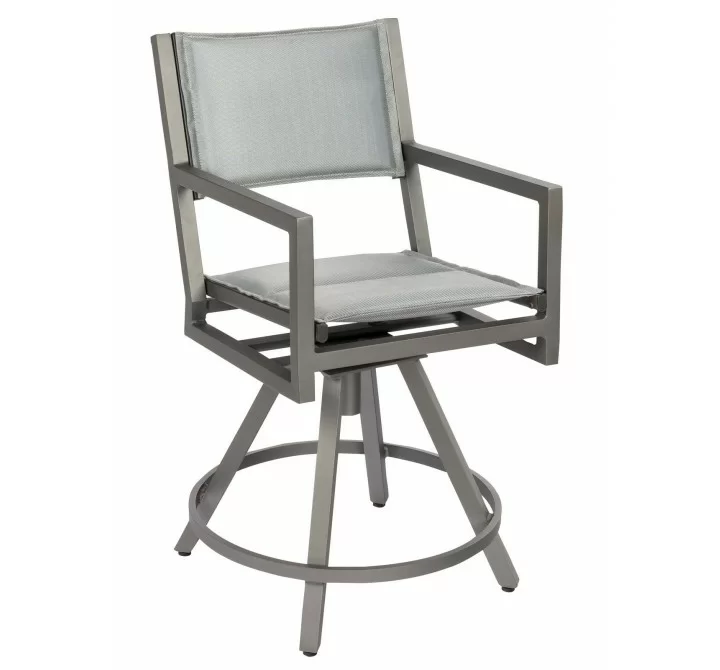 Woodard Palm Coast Padded Sling Swivel Counter Stool With Arms - Angled