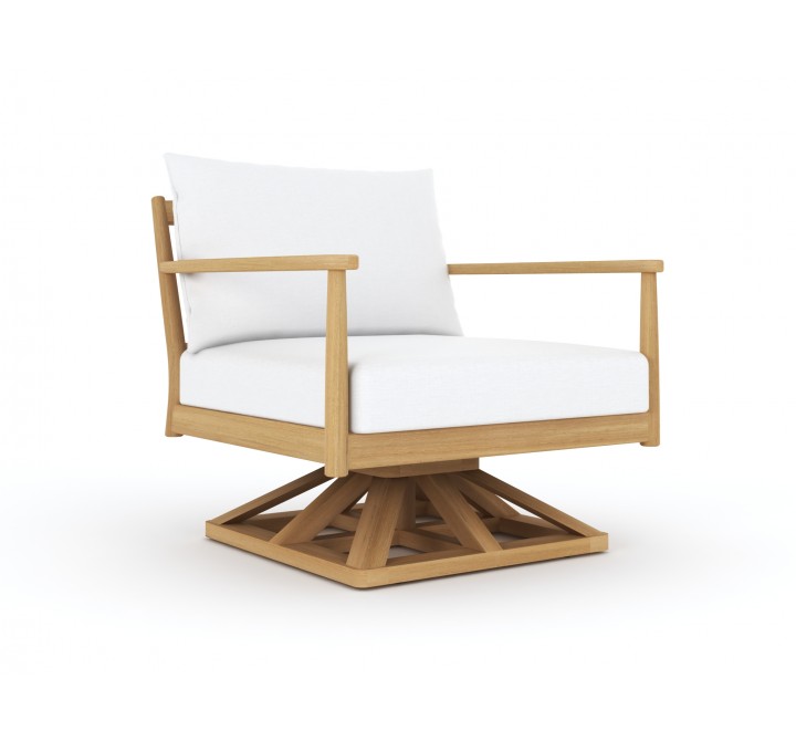 Royal Teak Palma Swivel Chair with White Cushions