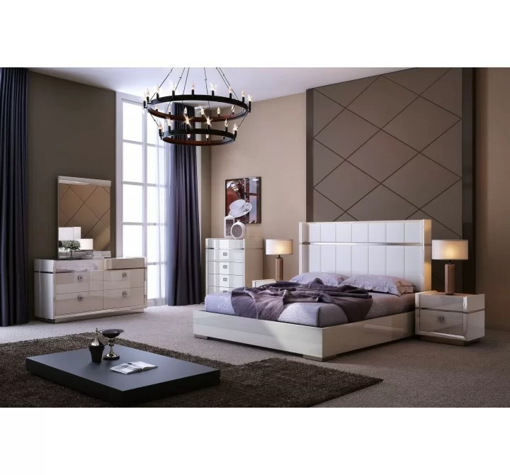 J&M Furniture Paris King Panel Bed in Light Grey 