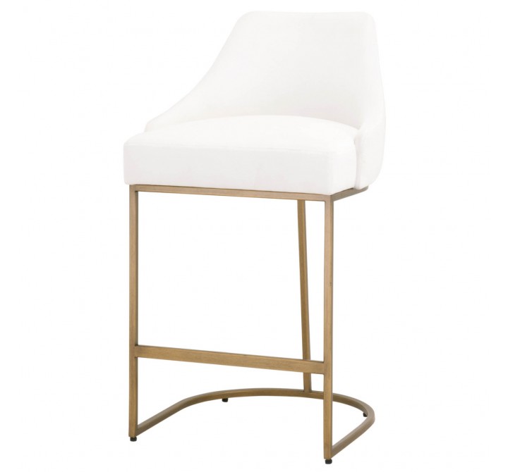 Essentials For Living Parissa LiveSmart Peyton-Pearl, Brushed Gold Counter Stool - Set of 2 - Front Side Angle