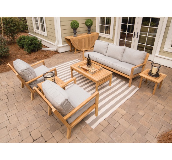 Royal Teak Coastal Set with 3-Seat Sofa and Two Club Chairs and Miami Coffee Table