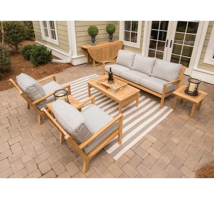 Royal Teak Coastal Set with 3-Seat Sofa and Two Club Chairs and Miami Coffee Table