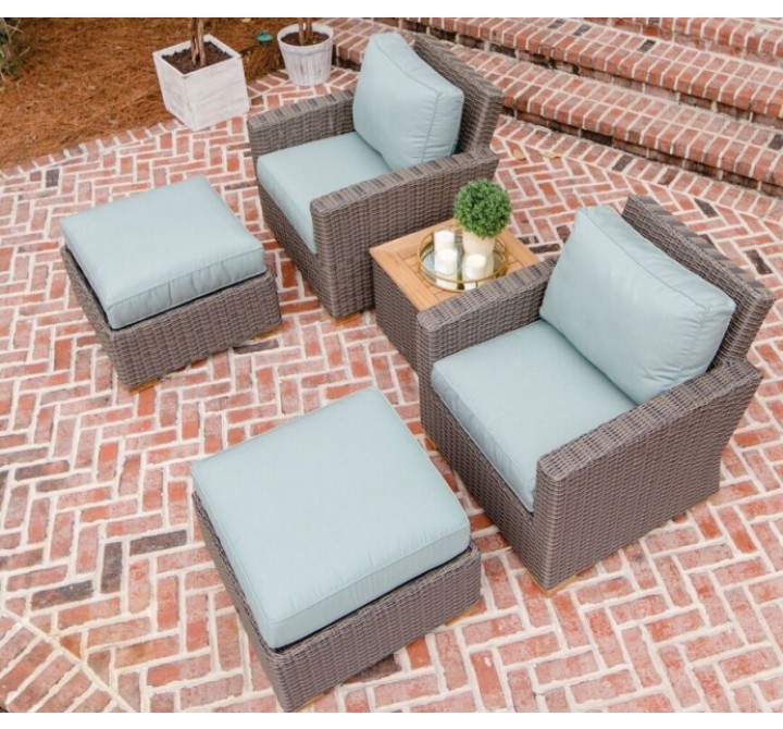 Sanibel Wicker Deep Seating Set with Two Club Chair, Two Ottomans and Side Table