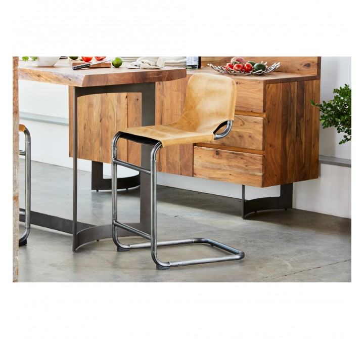 Moe's Home Collection Baker Counter Stool in Sunbaked Tan Leather - Set of Two - Lifestyle