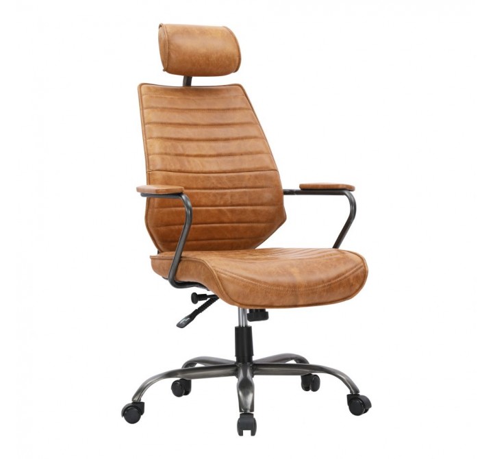 Moe's Home Collection Executive Office Chair - Cigare Tan Leather - Front Side Angle