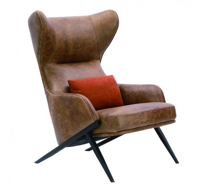 Moe's Home Collection Amos Accent Chair - Open Road Brown Leather - Front Side Angle