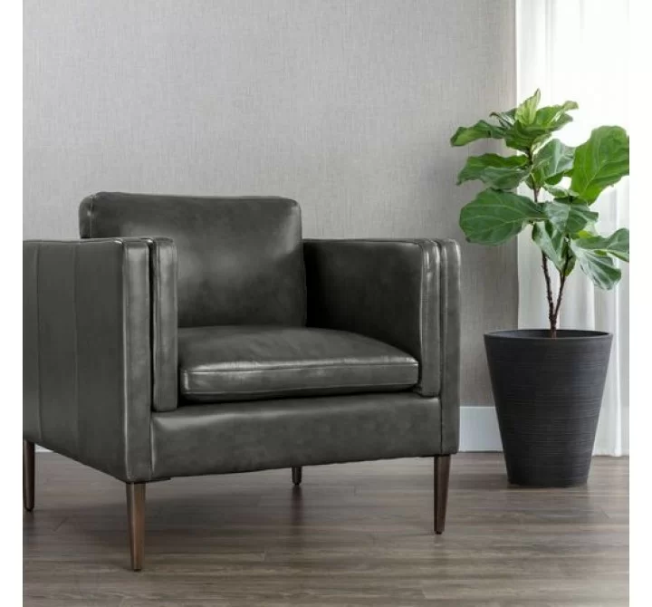 Sunpan Richmond Armchair - Brentwood Charcoal Leather - Lifestyle