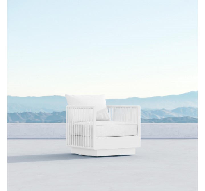 Azzurro Porto Swivel Club Chair In Matte White Frame and Pearl Gray All-Weather Rope - Lifestyle