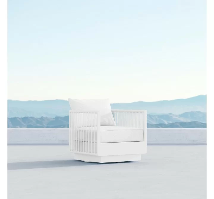 Azzurro Porto Swivel Club Chair In Matte White Frame and Pearl Gray All-Weather Rope - Lifestyle