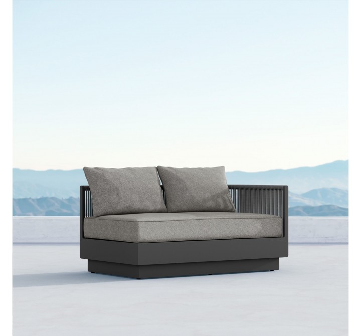 Azzurro Porto Left Arm Sofa In Matte Charcoal Aluminum Frame And Ash All-Weather Rope - Lifestyle