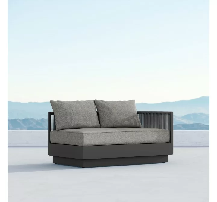 Azzurro Porto Left Arm Sofa In Matte Charcoal Aluminum Frame And Ash All-Weather Rope - Lifestyle