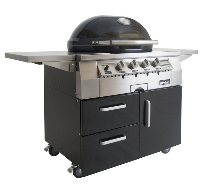 Primo Ceramic Oval G420C Freestanding Gas Grill  - Front Shelves Up Front