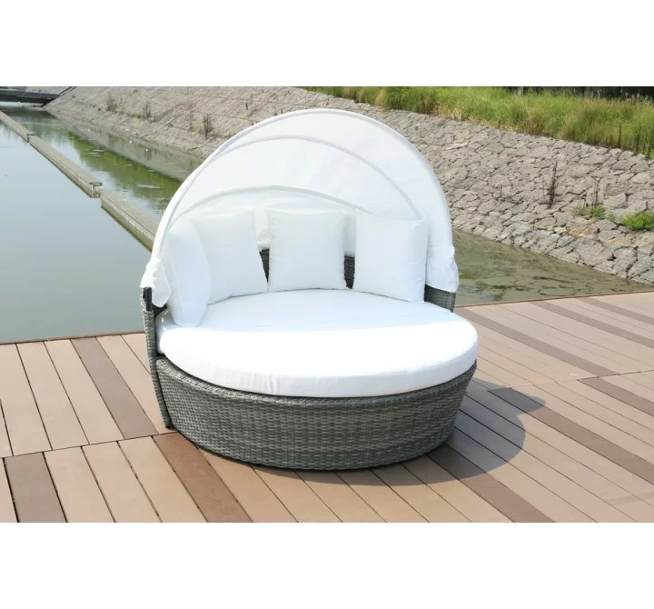 Hospitality Rattan Patio Manhattan Grey Wicker Canopy Daybed Outdoor View