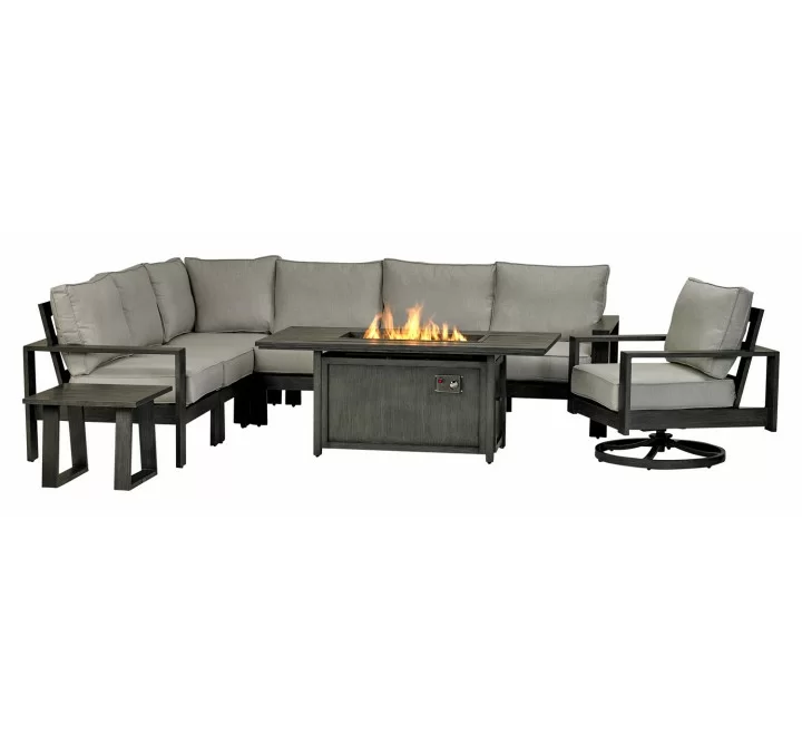 Paris 9-Piece Sectional Deep Seating Group With 61" x 31" Rectangle Fire Table