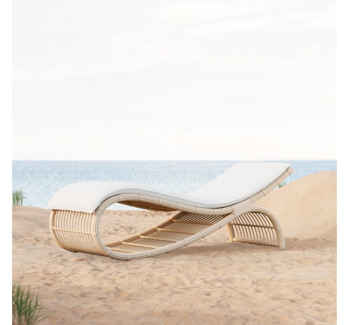 Azzurro Paloma Wave Lounge Chair With Matte White Aluminum Frame And Almond All-Weather Wicker - Lifestyle