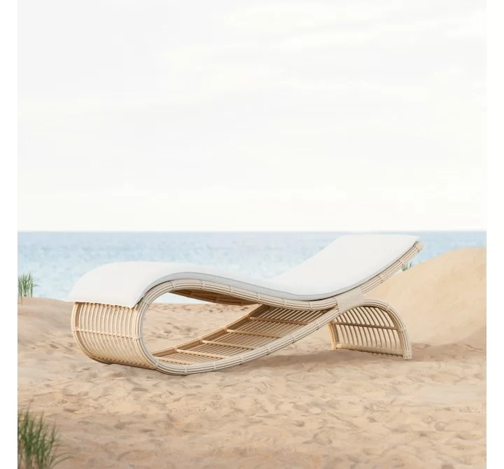 Azzurro Paloma Wave Lounge Chair With Matte White Aluminum Frame And Almond All-Weather Wicker - Lifestyle