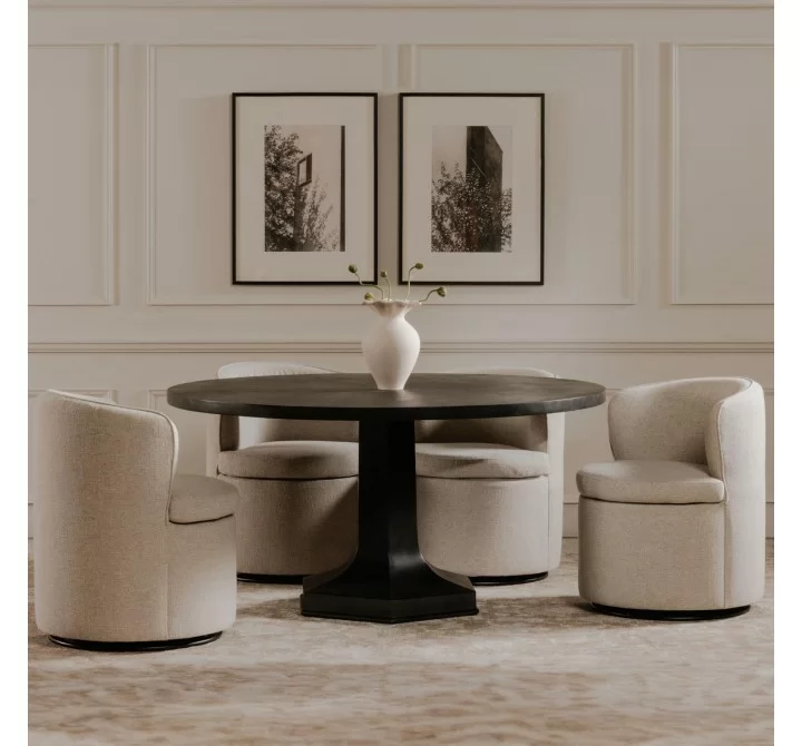 Moe's Home Collection Ethan Dining Table in Black - Front Lifestyle with White Dining Chairs