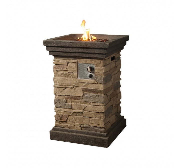 Crawford and Burke Misti Brown Stack Stone Outdoor Gas Fire Pit, Front Angle