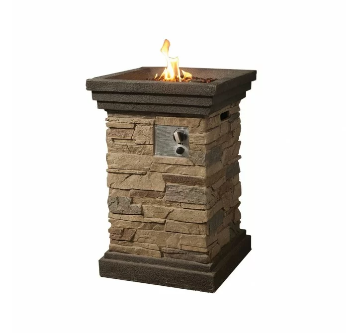 Crawford and Burke Misti Brown Stack Stone Outdoor Gas Fire Pit, Front Angle