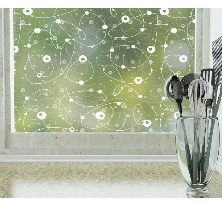 Odhams Press Atomic Retro Frosted Non-Adhesive Decorative Window Film - Privacy Cling Film