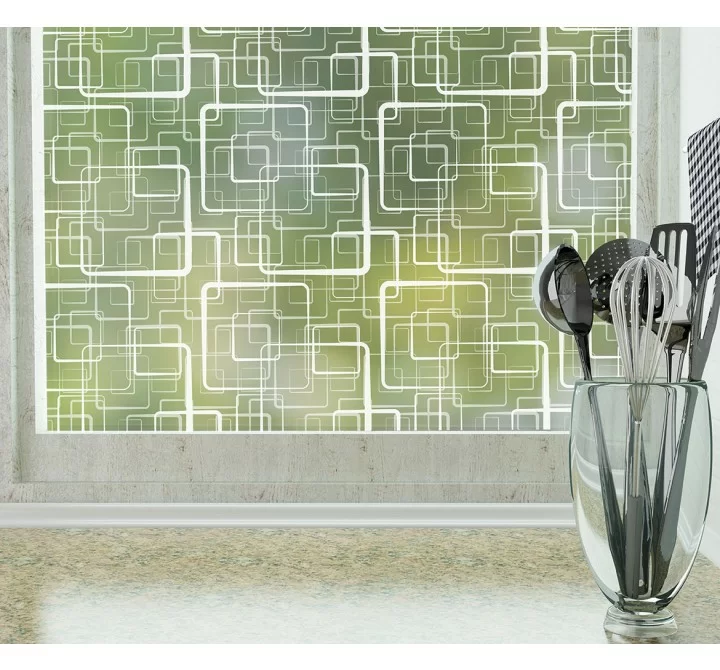 Odhams Press Retro Squares Frosted Non-Adhesive Decorative Window Film - Privacy Cling Film