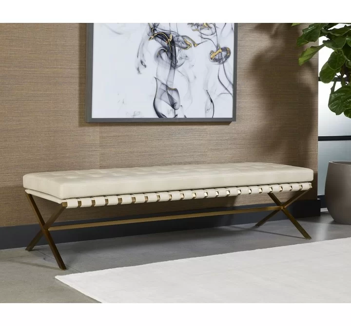 Sunpan Kenji Bench Large Gold in Bravo Cream - Lifestyle