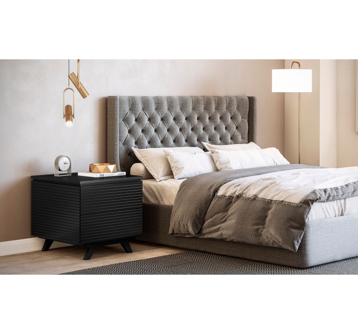 Furnitech 24" Mid-century Modern End Table In A Ebony Finish Over American Red Oak Wood Veneers With Solid Black Cherry Wood Legs -Lifestyle