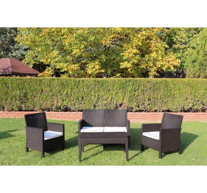 Rainbow Outdoor Nova 4-Piece Settee Set with Loveseat and Cushions-Brown