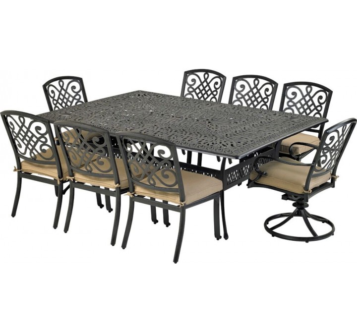 Bridgetown 9-Piece Dining Set  with 84" x 60" Monarch Dining Table and 6 Armless Dining Chairs + 2 Swivel