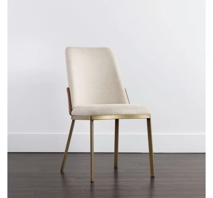 Sunpan Marie Dining Chair Belfast Oatmeal-Bravo Cognac - Set of Two - Front Side Angle