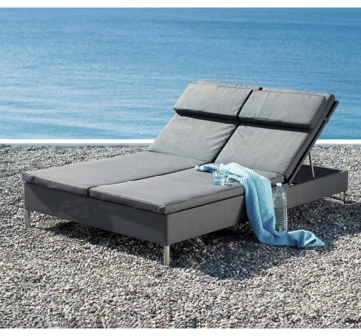 Cane-Line Rest Sunbed, Double, Incl. Grey Cane-Line Natté Cushion Set_009