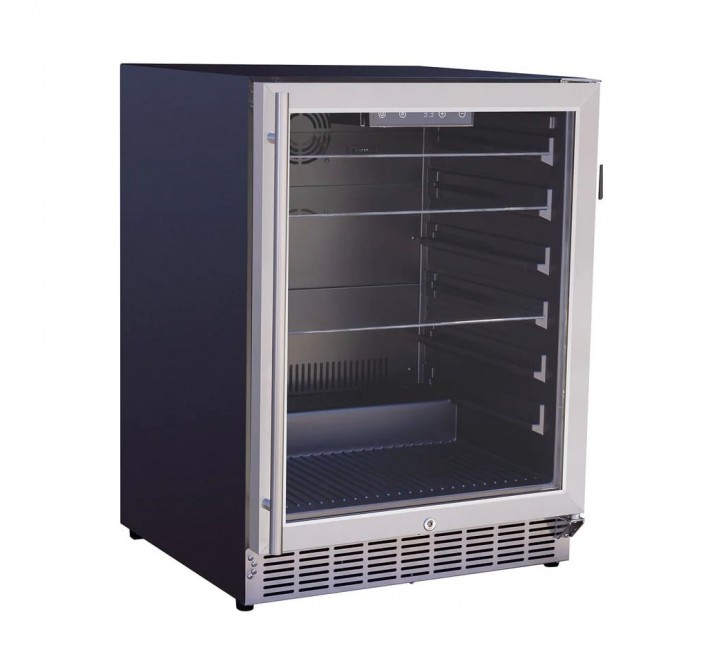 Summerset Grills 24 5.1c Outdoor Rated Fridge With Glass Door and Glass Shelves - Angled