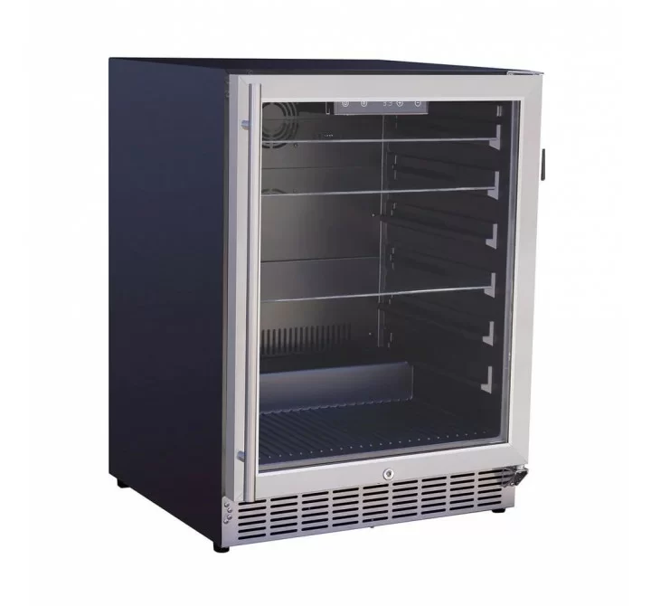Summerset Grills 24 5.1c Outdoor Rated Fridge With Glass Door and Glass Shelves - Angled