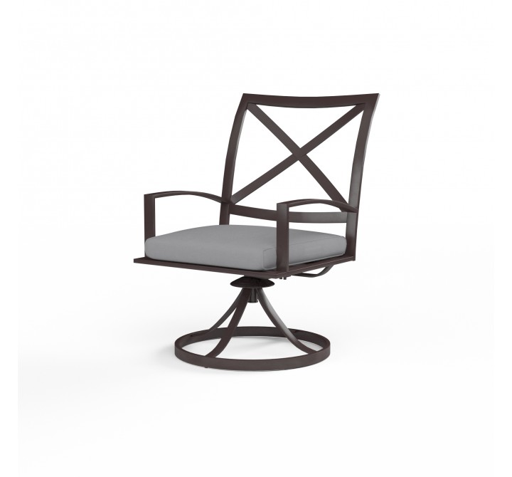 La Jolla Swivel Dining Chair in Canvas Granite w/ Self Welt - Front Side Angle
