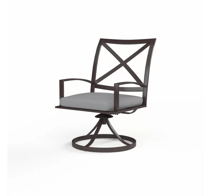 La Jolla Swivel Dining Chair in Canvas Granite w/ Self Welt - Front Side Angle