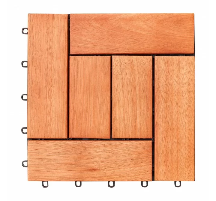 Vifah Hanalei Eucalyptus Interlocking Wooden Decktile in Red Brown, Frontview