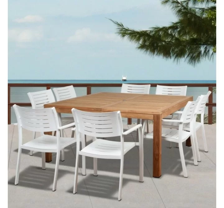 Amazonia Noordam 9 Piece Teak Square Patio Dining Set 