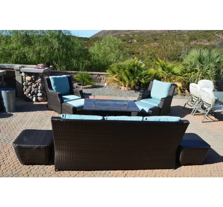 Patio Resort Lifestyles Rome 8-Piece Fire Deep Seating Group- Canvas Spa Lifestyle