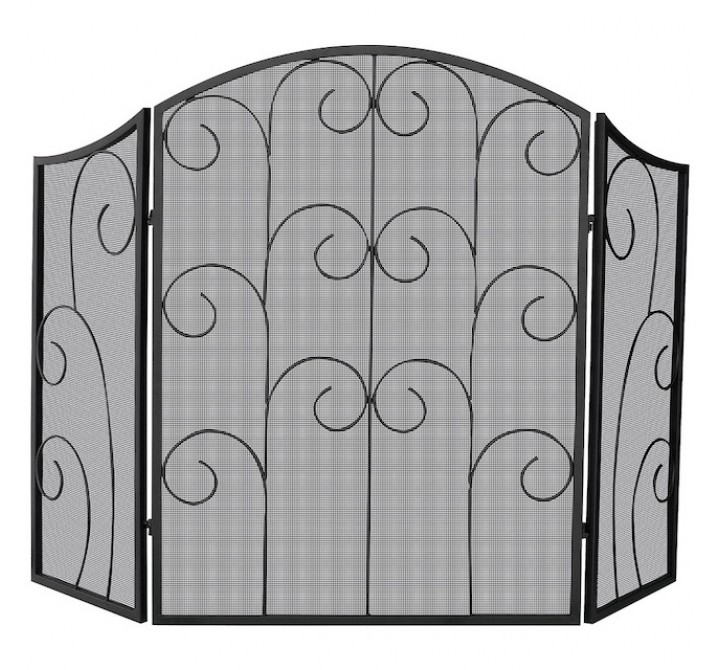 Mr. Bar-B-Q UniFlamea 3 Panel Black Wrought Iron Screen with Decorative Scroll