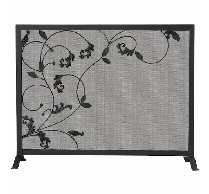Mr. Bar-B-Q UniFlame® Single Panel Black Wrought Iron Screen with Flowing Leaf Design