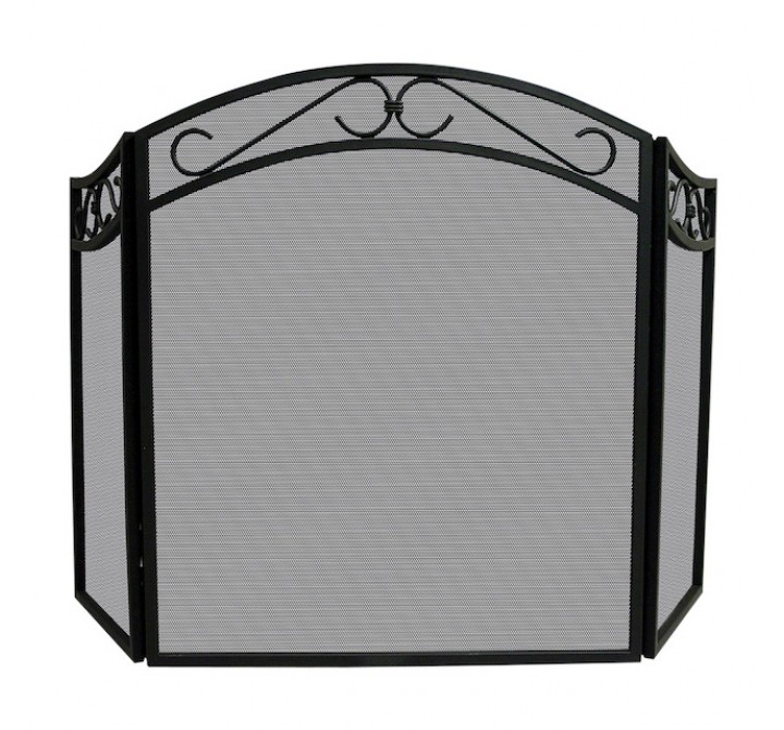 Mr. Bar-B-Q UniFlame® 3 Fold Black Wrought Iron Arch Top Screen with Decorative Scrolls