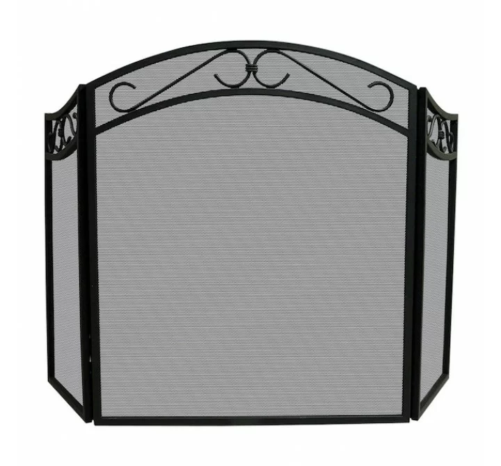 Mr. Bar-B-Q UniFlame® 3 Fold Black Wrought Iron Arch Top Screen with Decorative Scrolls