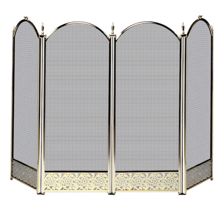 Mr. Bar-B-Q UniFlame® 4 Fold Polished Brass Finish Screen with Decorative Filigree