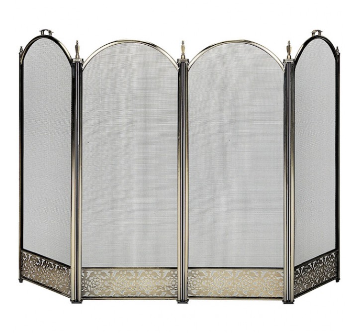Mr. Bar-B-Q UniFlame® 4 Fold Antique Brass Finish Screen with Decorative Filigree