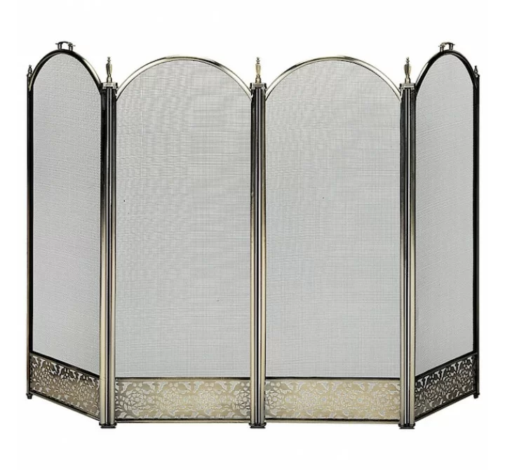 Mr. Bar-B-Q UniFlame® 4 Fold Antique Brass Finish Screen with Decorative Filigree