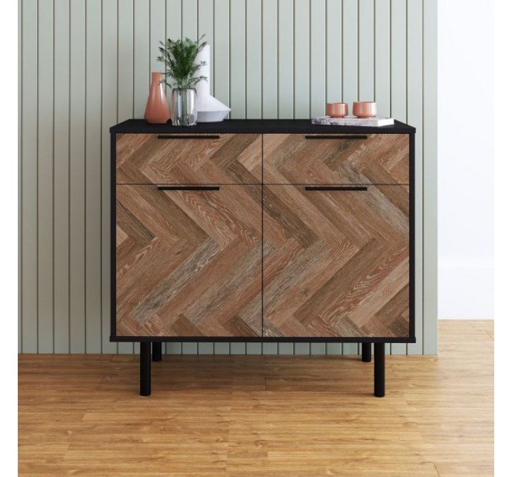 Manhattan Comfort Mid-Century Modern Liam Sideboard with 4 Shelves in Black and Brown