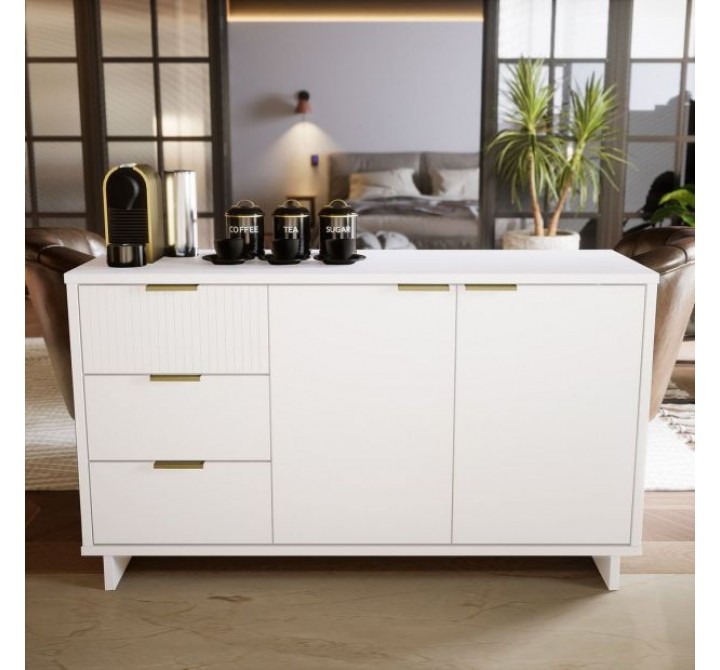 Manhattan Comfort Granville 55.07" Modern Sideboard with 3 Full Extension Drawers in White